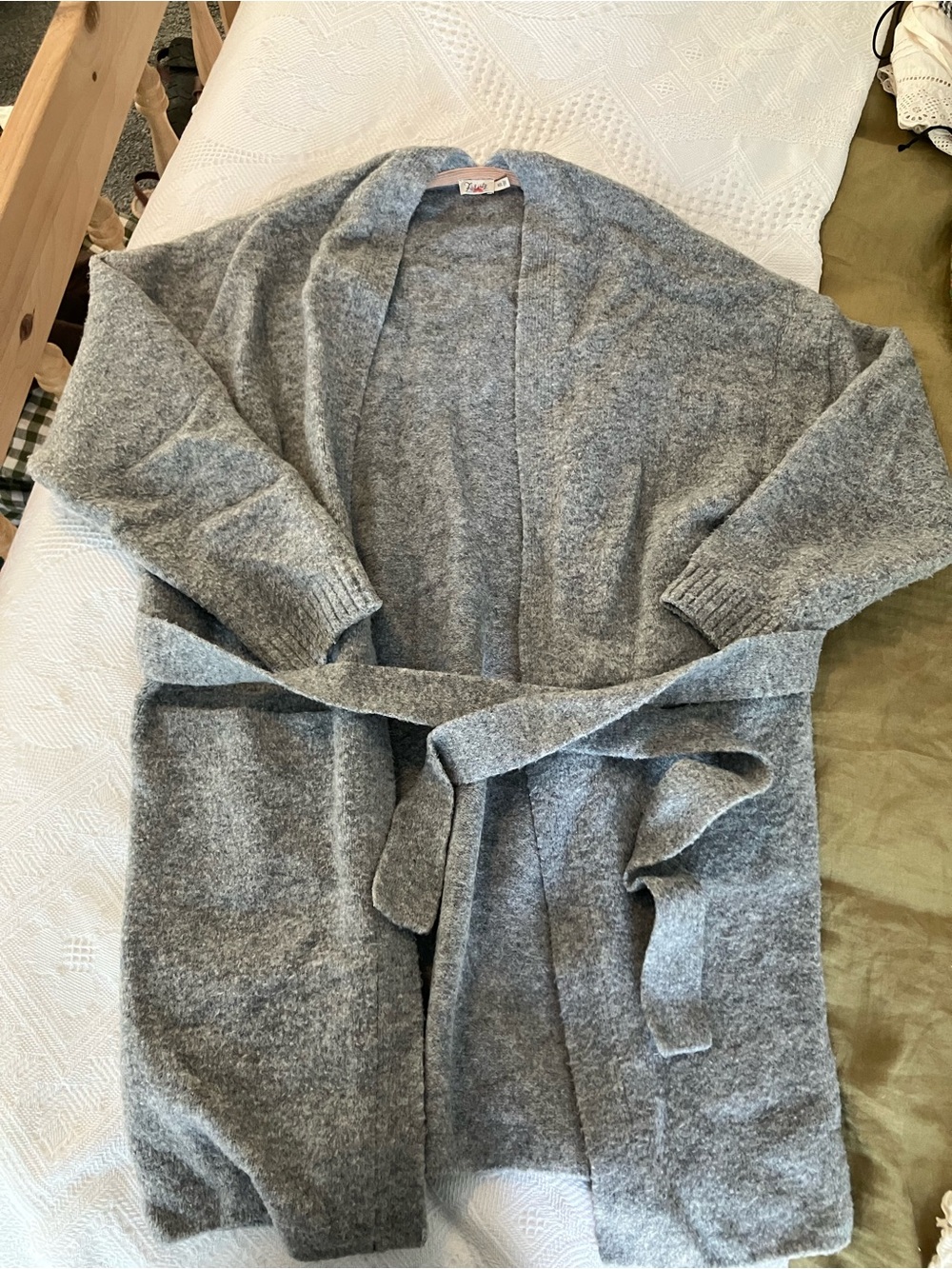 Faherty Heather Gray Belted Open-Front Sweater Cardigan